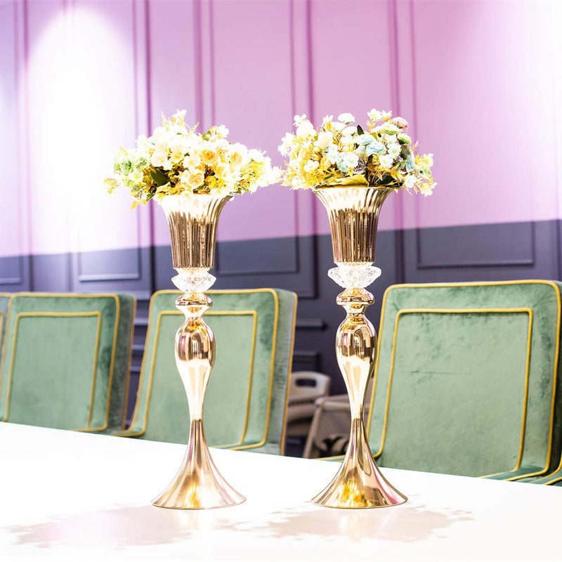 Lovecat Metal Trumpet Wedding Flower Vases, 22" Tall Elegant Table Centerpiece Vases, Gold Flower Arrangement Stands for Anniversary Ceremony Birthday Party Event Wedding Home Decoration (Gold, 22"-2pcs) - Image 4